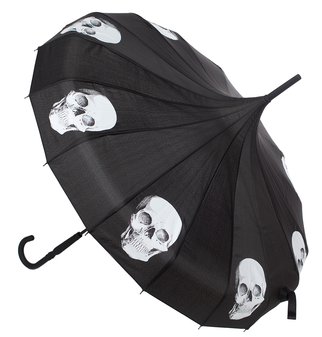 Sourpuss Black and White Skulls Pagoda Umbrella Halloween Gothic Punk